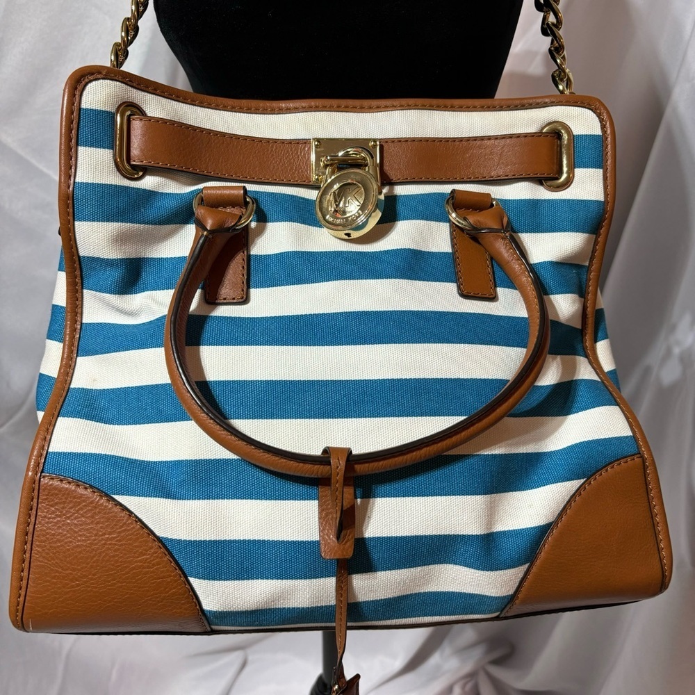 🔥SALE! Michael Kors Hamilton Canvas Striped Large North South Tote